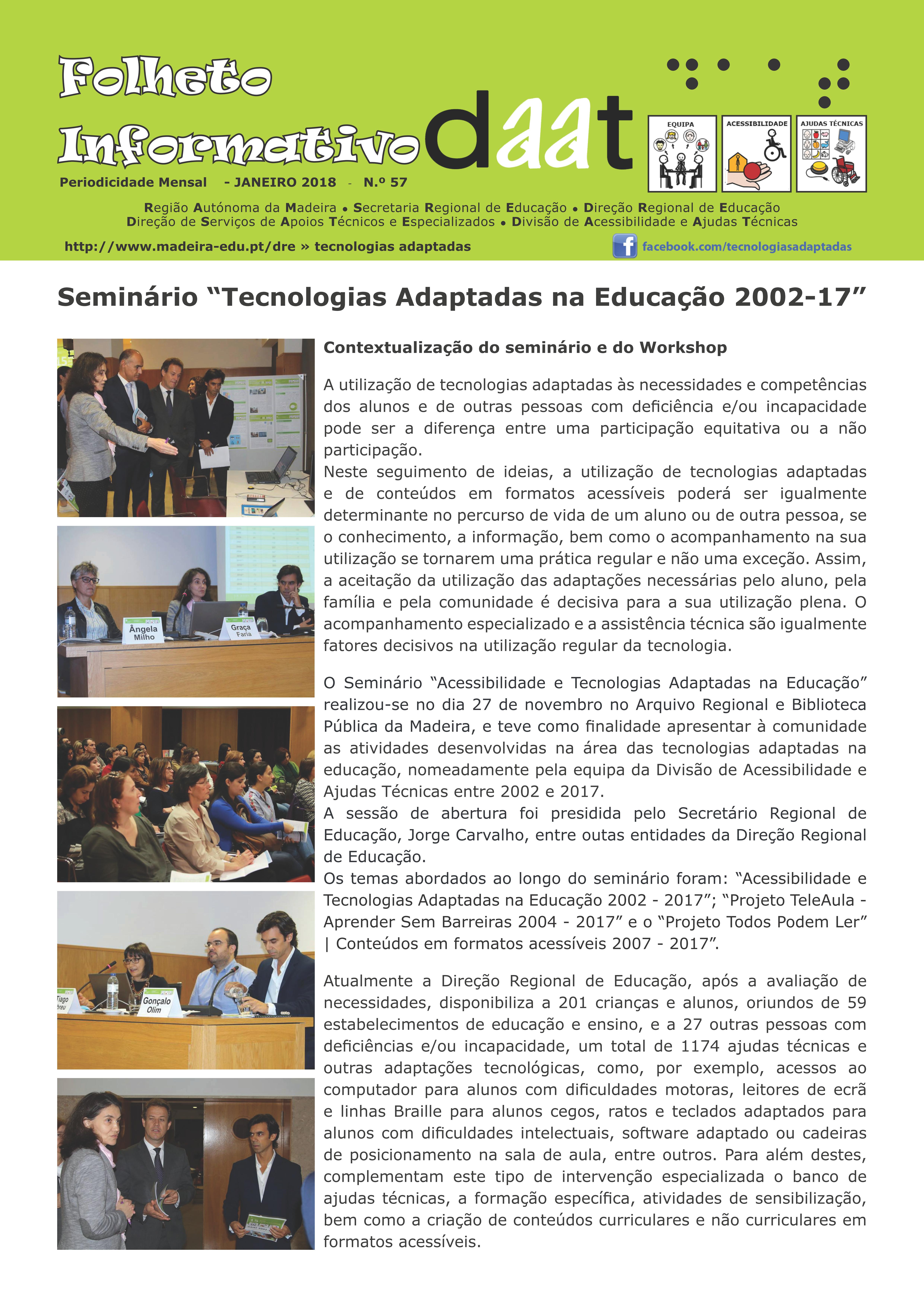 Seminário “Tecnologias Adaptadas na Educação 2002-2017”