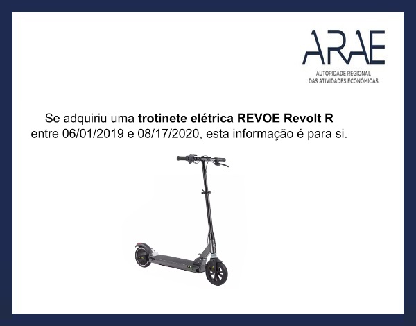 Alerta ARAE – Trotinete Elétrica REVOE Revolt R.