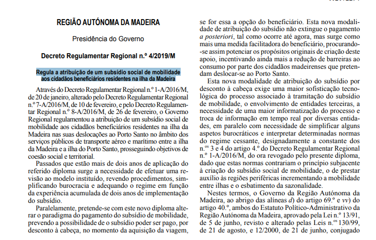 Decreto Regulamentar Regional n.º 4/2019/M, de 2 de abril