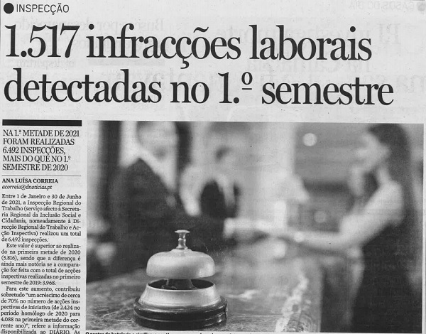 1.517 infrações laborais detetadas no 1º semestre 
