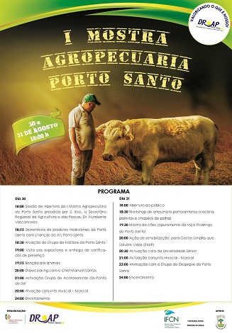 Cartaz com Programa da 1ª Mostra Agropecuária de Porto Santo 30 e 31 de Agosto