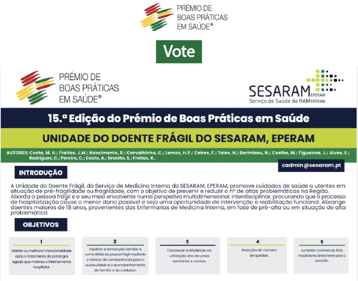 Votação: 15ª Edição do Prémio de Boas Práticas em Saúde