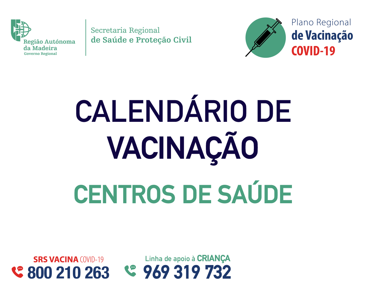 Calendário de Vacinação contra a COVID-19 nos Centros de Saúde: ABRIL