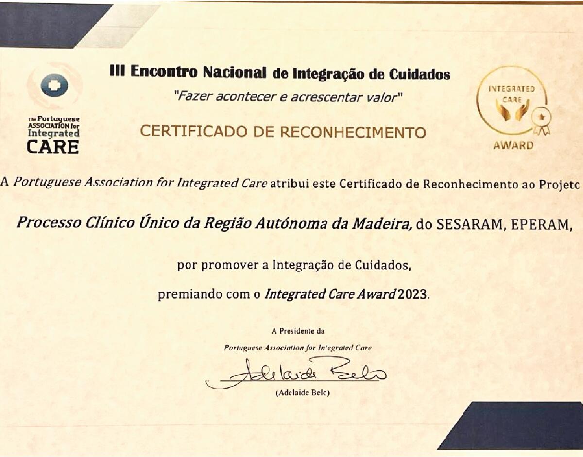 Processo Clínico Único do SESARAM ganha 1º prémio