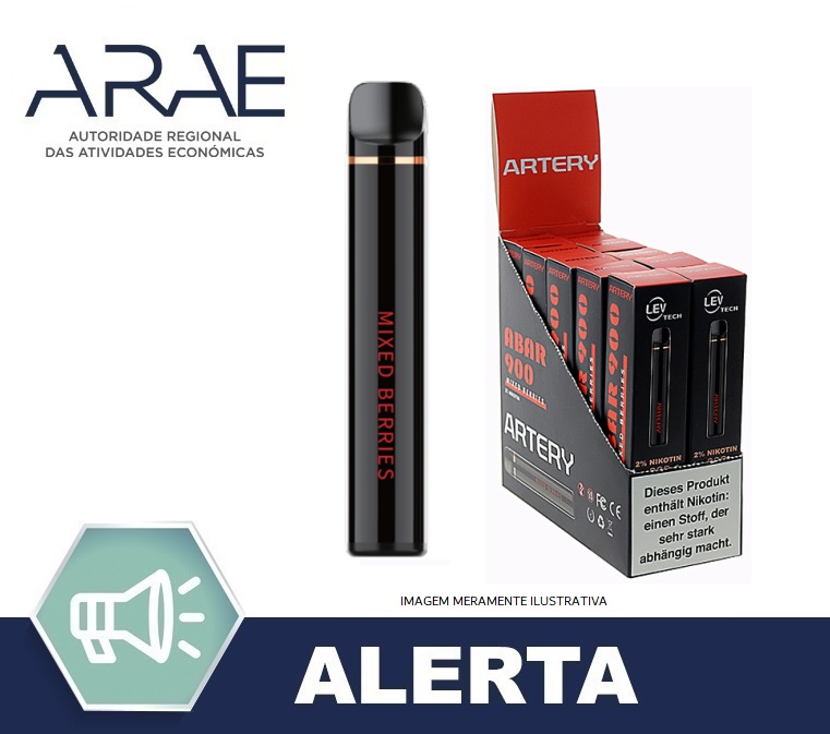 Alerta ARAE – Produto Químico – Cigarro eletrónico descartável da marca “Artery ABAR 900” (Lote - 2021/11/02)
