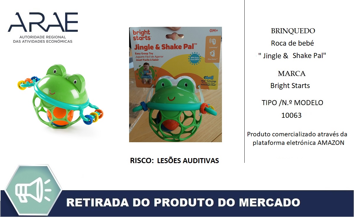 Alerta ARAE – Brinquedo – Roca de bebé “Jingle and Shake Pal” com distribuição através da plataforma eletrónica AMAZON