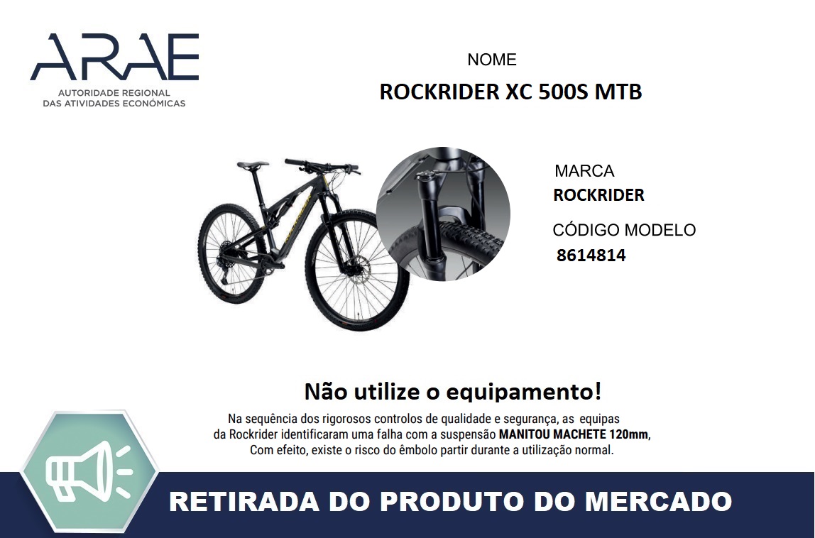 Alerta ARAE – Recolha Produto - Bicicleta Rockrider XC 500S MTB