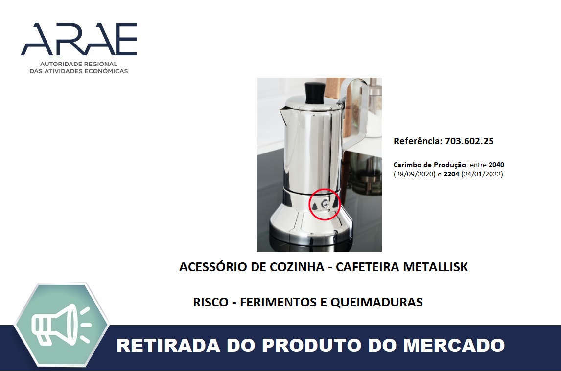 Alerta ARAE – Recolha Produto “Cafeteira METALLISK” pela IKEA Portugal Móveis e Decoração, Lda. Sociedade Comercial