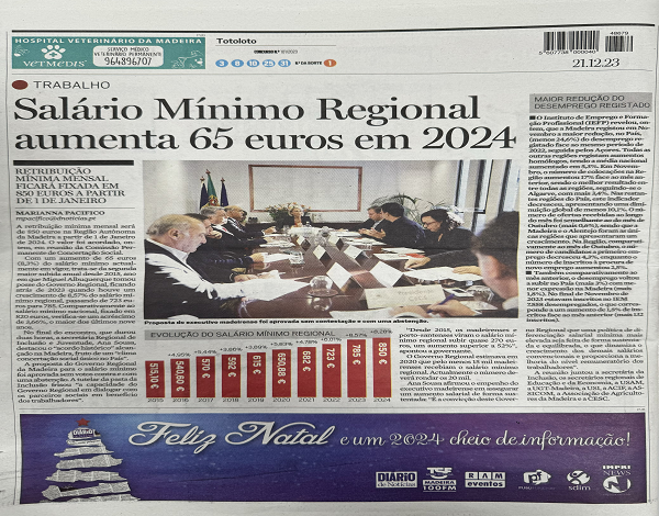Salário Mínimo Regional aumenta 65€ em 2024