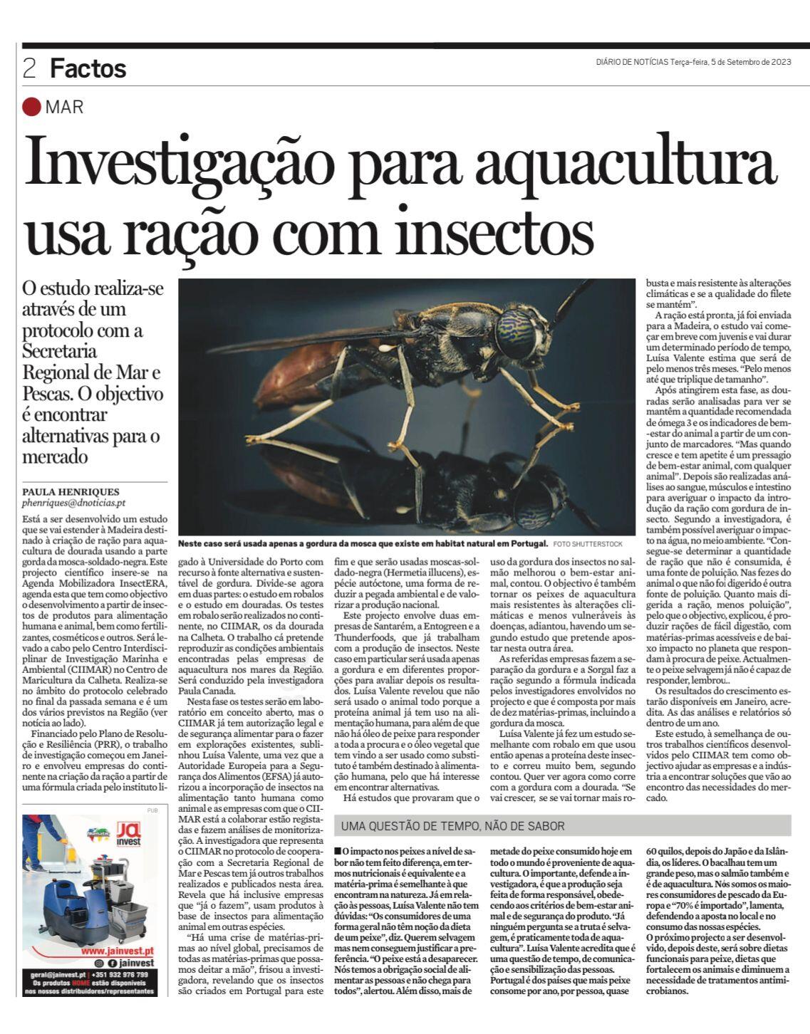 Investigação para aquacultura usa ração com insetos