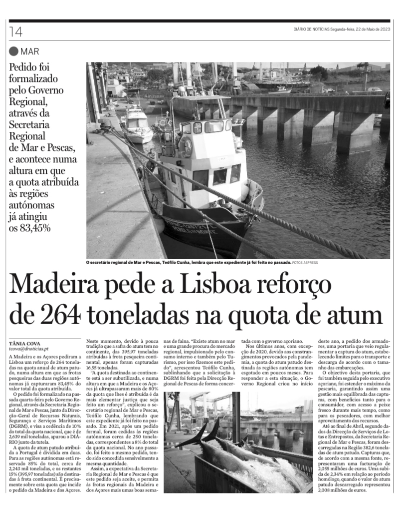 Madeira pede a Lisboa reforço de 264 toneladas na quota de atum