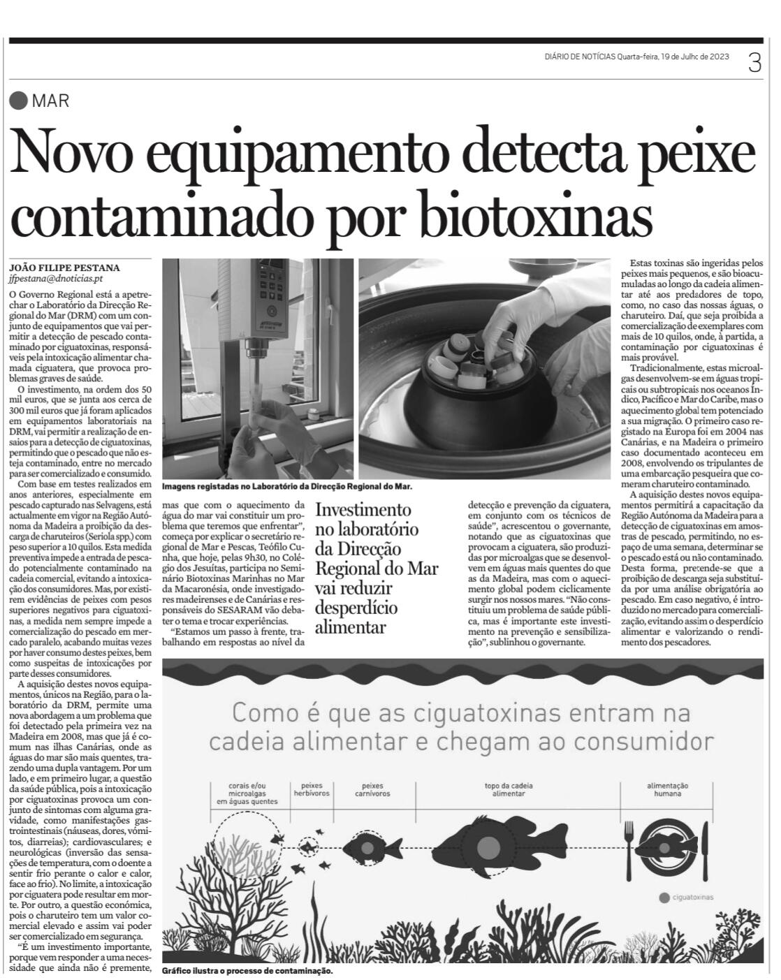 Novo equipamento deteta peixe contaminado por biotoxinas