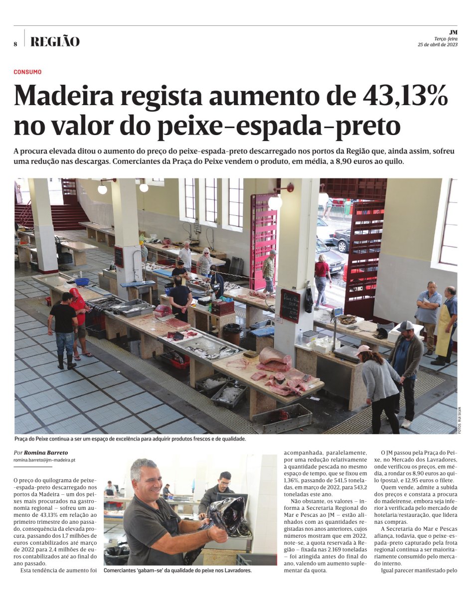 Madeira regista aumento de 43,13% no valor do peixe-espada-preto (parte 1)