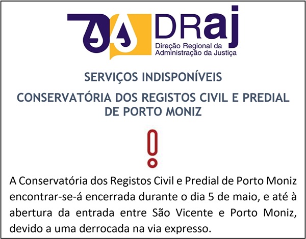 Serviços Indisponíveis na Conservatória de Porto Moniz