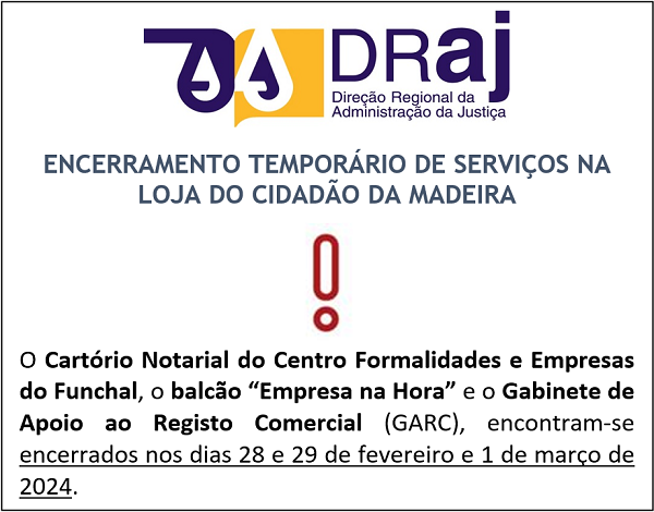 Encerramento temporário de serviços na Loja do Cidadão da Madeira