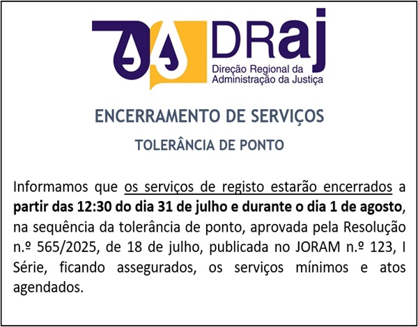 Encerramento dos Serviços de Registo