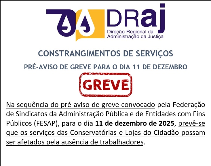 Pré-Aviso de Greve para 11 de dezembro de 2025