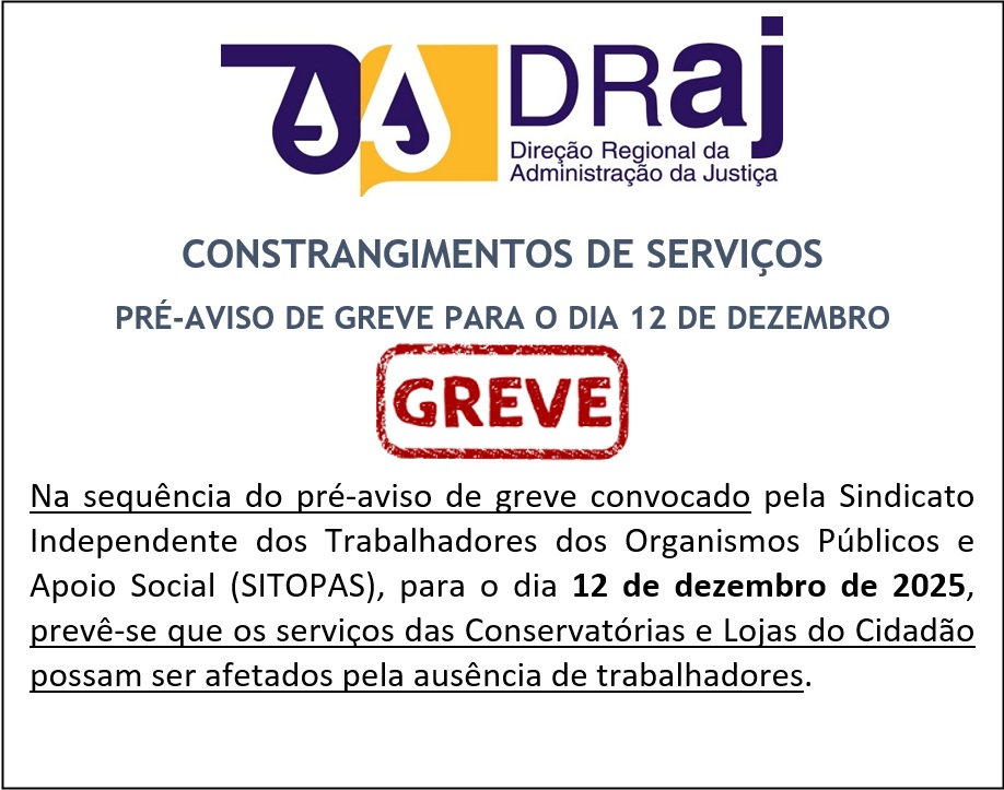 Pré-Aviso de Greve para 12 de dezembro de 2025