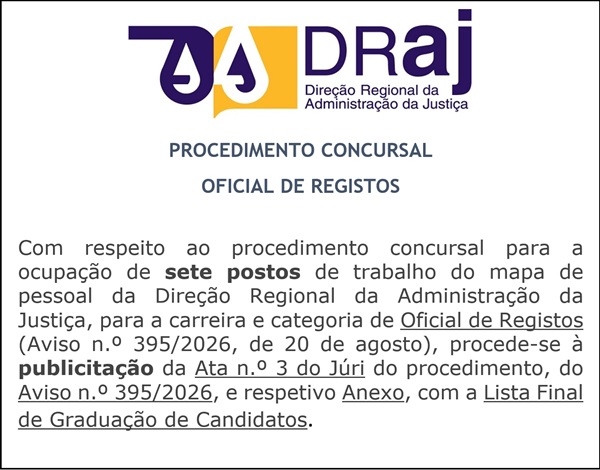 Procedimento Concursal Interno - Oficial de Registos - Ata n.º 3