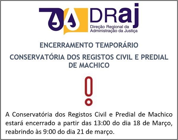 Encerramento Temporário de Serviços (CRCP Machico)